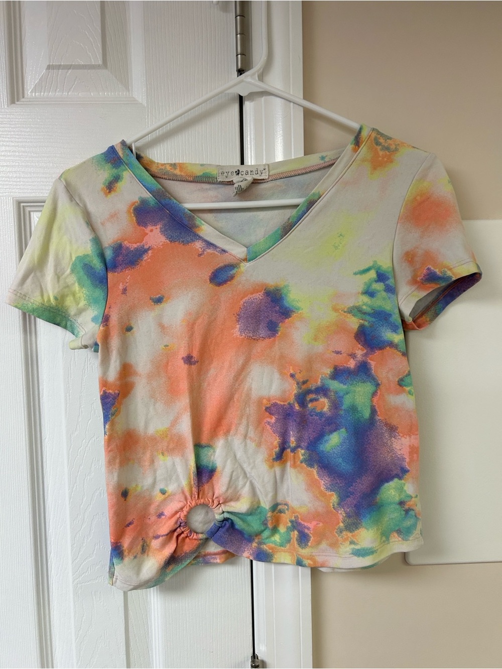 Eye Candy Y2K v-neck crop top tie dye short sleeve